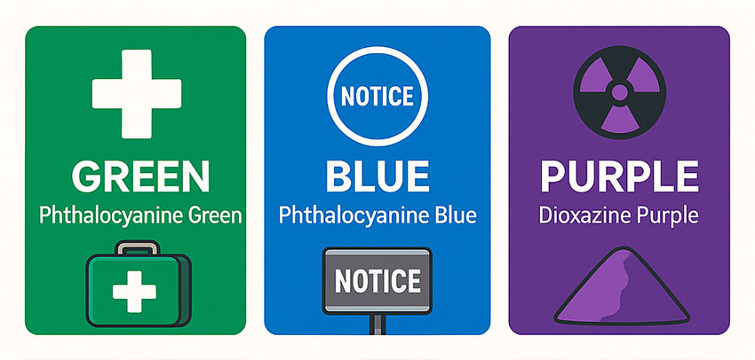 绿色、蓝色和紫色安全颜色应用