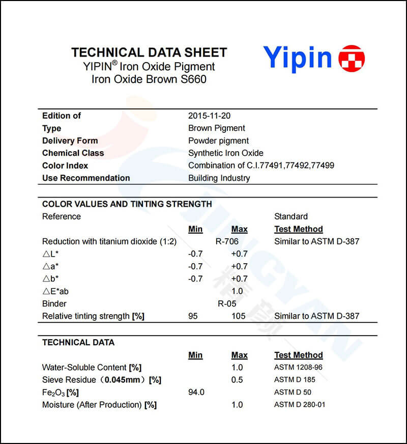 上海一品氧化铁棕S660 TDS技术报告