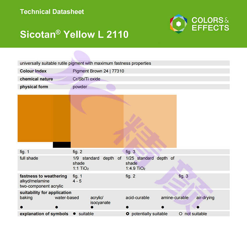 巴斯夫L2110铬钛黄颜料TDS技术数据表